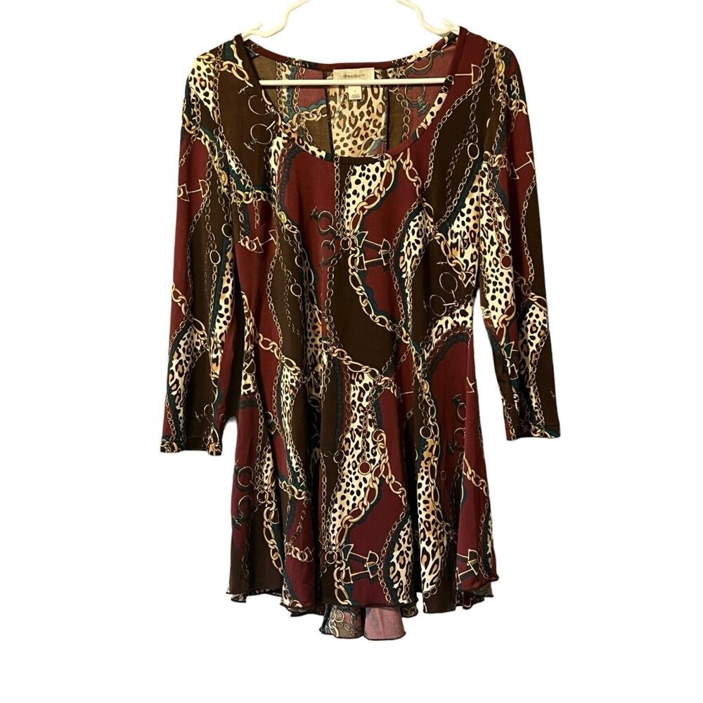 Dressbarn Multicolor Print Stretchy Dress Chain Design Size Small Classic City